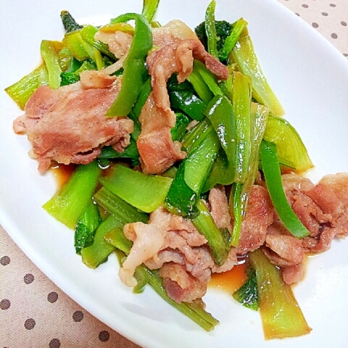 小松菜の茎 芯 とピーマンと豚肉 焼肉のたれ炒め レシピ 作り方 By ラズベリっち 楽天レシピ